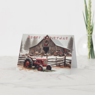 Old Tractor and Barn Christmas Card
