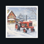 Old Tractor and Barn Snowy Winter Farm Christmas Napkins<br><div class="desc">Share the enchantment of a snowy winter farm with our delightful Christmas holiday paper party napkins. This charming design features a beautiful barn and an old tractor surrounded by a serene,  snow-covered landscape.</div>