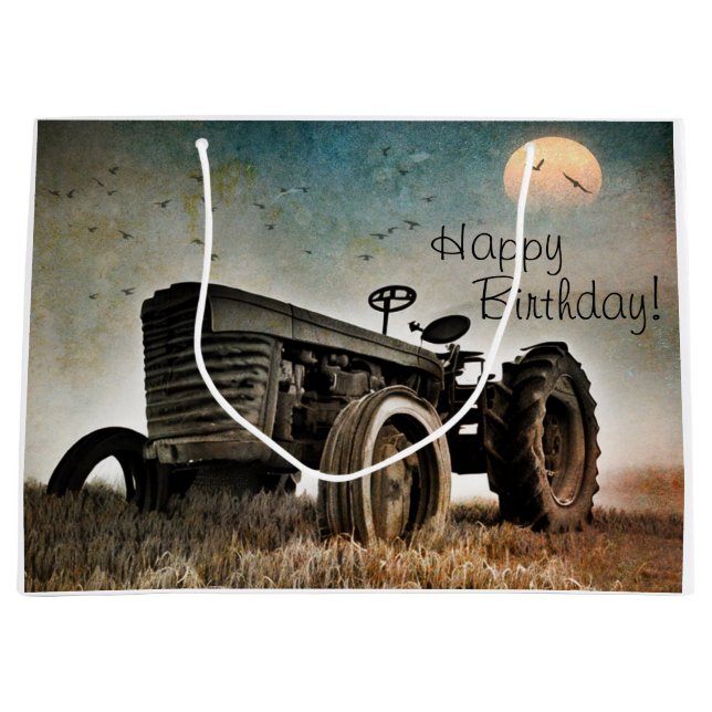 Old Tractor Birthday  Large Gift Bag (Front)