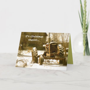 Old Tractor Christmas Card: Xmas Season Holiday Card