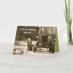 Old Tractor Christmas Card: Xmas Season Holiday Card