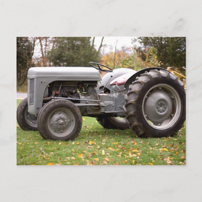 Old tractor in fall postcard (Front)