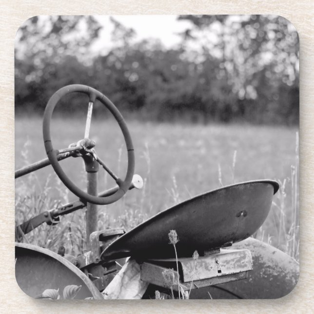 Old Tractor in Long Grass Beverage Coaster (Front)