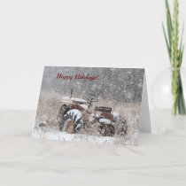 Old Tractor in the Snow Holiday Card