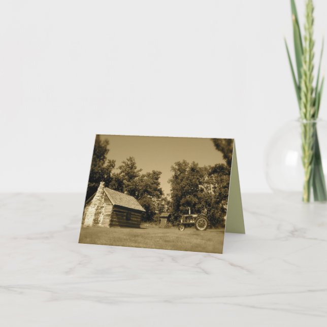 Old Tractor Note Card: Log cabin & old tractor Card (Front)