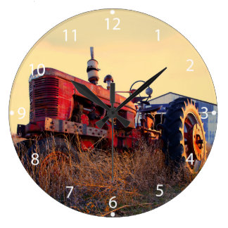 old tractor red machine vintage large clock
