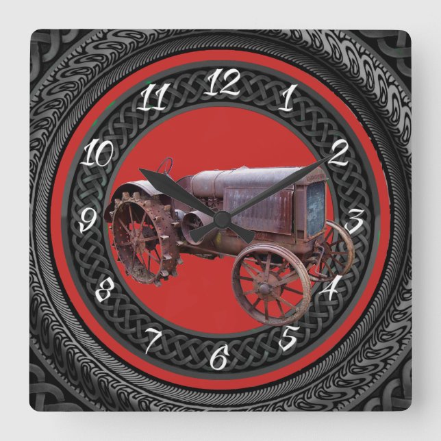 OLD TRACTOR SQUARE WALL CLOCK (Front)