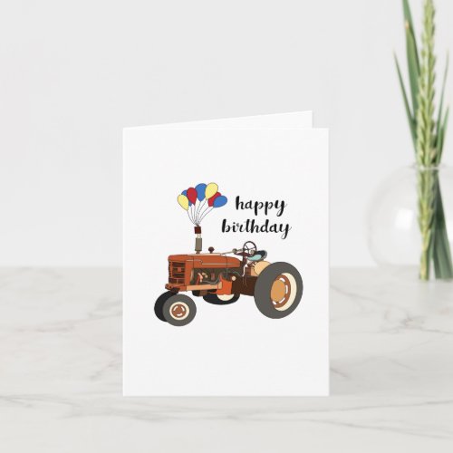 Old Tractor with Balloons Birthday Card 