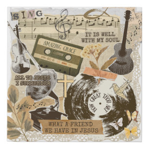 Old Traditional Christian Hymns Songs Collage Faux Canvas Print