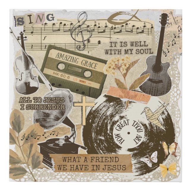 Old Traditional Christian Hymns Songs Collage Faux Canvas Print (Front)