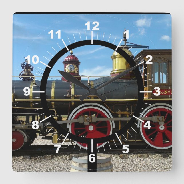 Old Train Engine Square Wall Clock (Front)