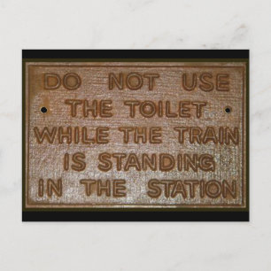 old train toilet sign postcard