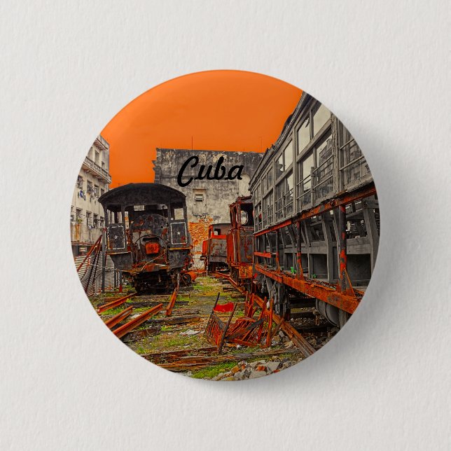 Old trains in Havana, Cuba badge Pinback Button (Front)
