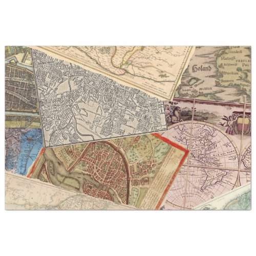 Old Travel Maps Vintage Collage Tissue Paper