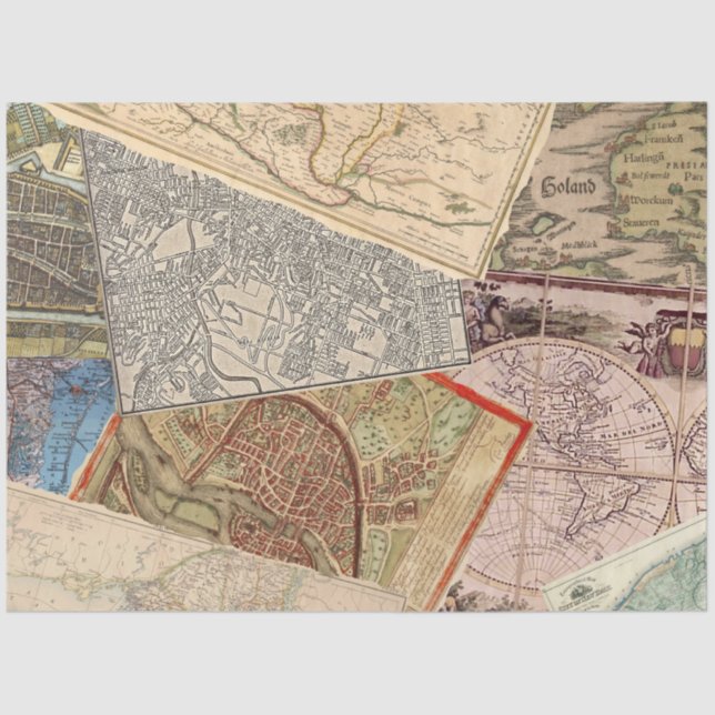 Old Travel Maps Vintage Collage Tissue Paper (Front)