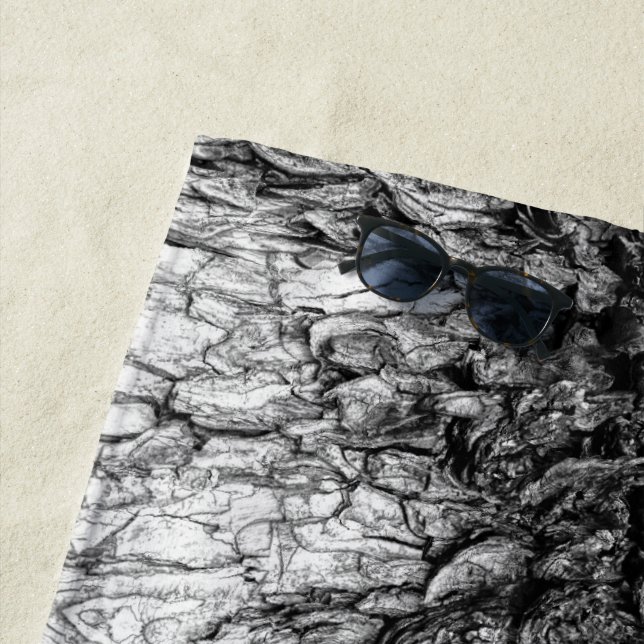 Old Tree Bark Black And White Photo Pattern Design Beach Towel (In Situ)