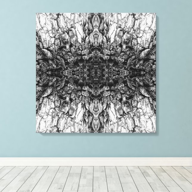 Old Tree Bark Black And White Photo Pattern Design Canvas Print (Insitu(Wood Floor))