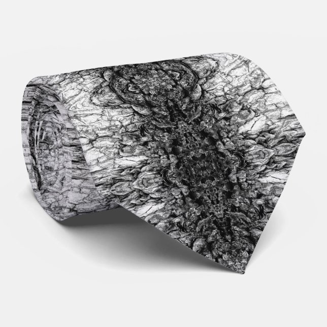 Old Tree Bark Black And White Photo Pattern Design Neck Tie (Rolled)
