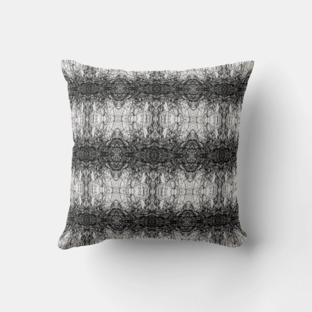 Old Tree Bark Black And White Photo Pattern Design Throw Pillow (Back)