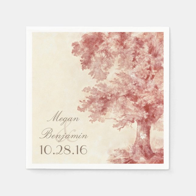 Old tree blush colors wedding paper napkins (Front)