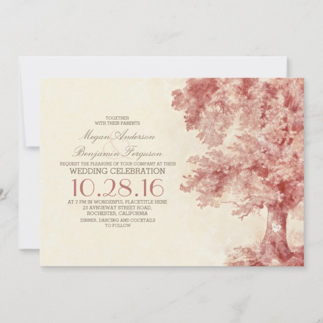 old tree blush watercolor wedding invitations (Front)
