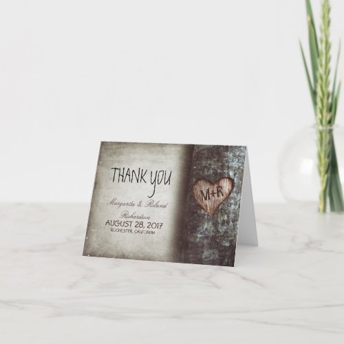 old tree heart wedding thank you cards