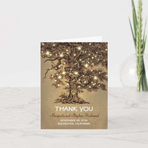 old tree romantic lights wedding thank you cards