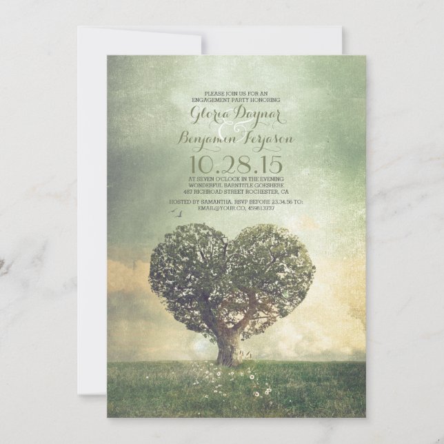 Old tree rustic country engagement party invitation (Front)