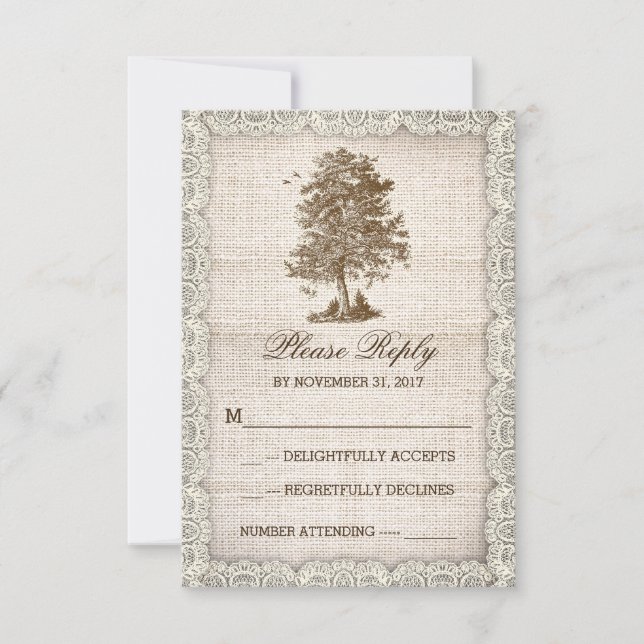 old tree rustic country wedding RSVP (Front)
