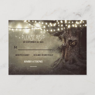 old tree string lights rustic wedding RSVP cards