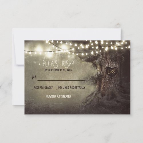 old tree string lights rustic wedding RSVP cards