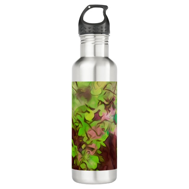 Old Tree Thick Branches Green and Purple Magic Stainless Steel Water Bottle (Front)