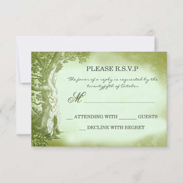 old tree vintage rustic wedding RSVP cards (Front)