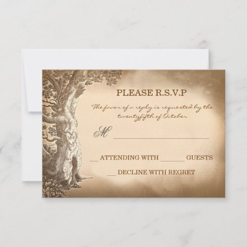 old tree vintage rustic wedding RSVP cards