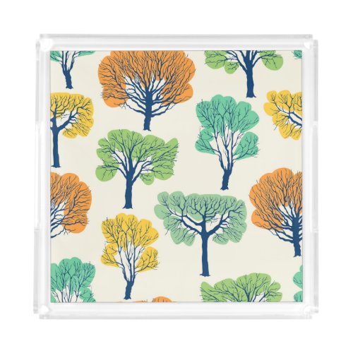 Old Trees Nature Seamless Pattern Acrylic Tray
