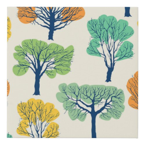 Old Trees Nature Seamless Pattern Faux Canvas Print