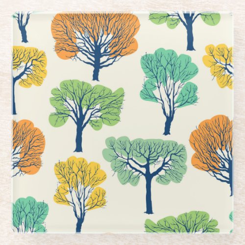 Old Trees Nature Seamless Pattern Glass Coaster