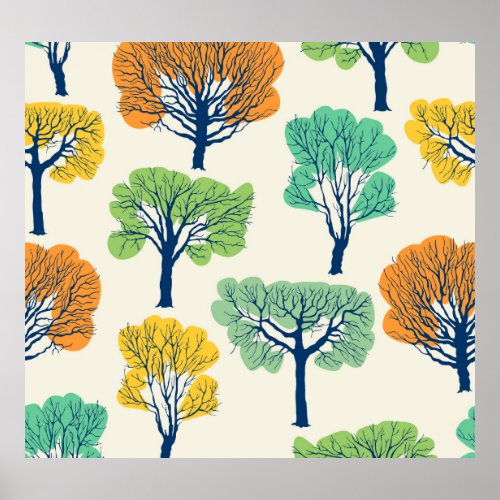 Old Trees Nature Seamless Pattern Poster