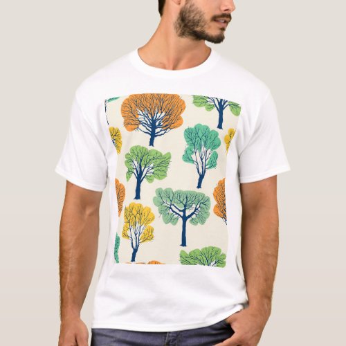 Old Trees Nature Seamless Pattern T_Shirt