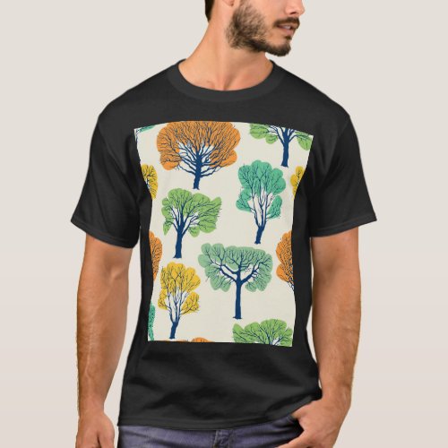 Old Trees Nature Seamless Pattern T_Shirt