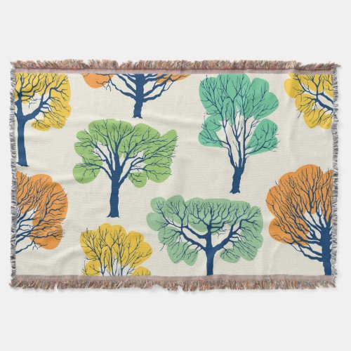 Old Trees Nature Seamless Pattern Throw Blanket