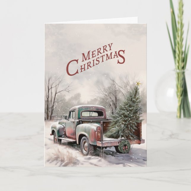 Old Truck and Christmas Tree Greeting Card (Front)