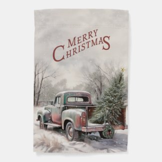 Old Truck Christmas Tree Garden Flag