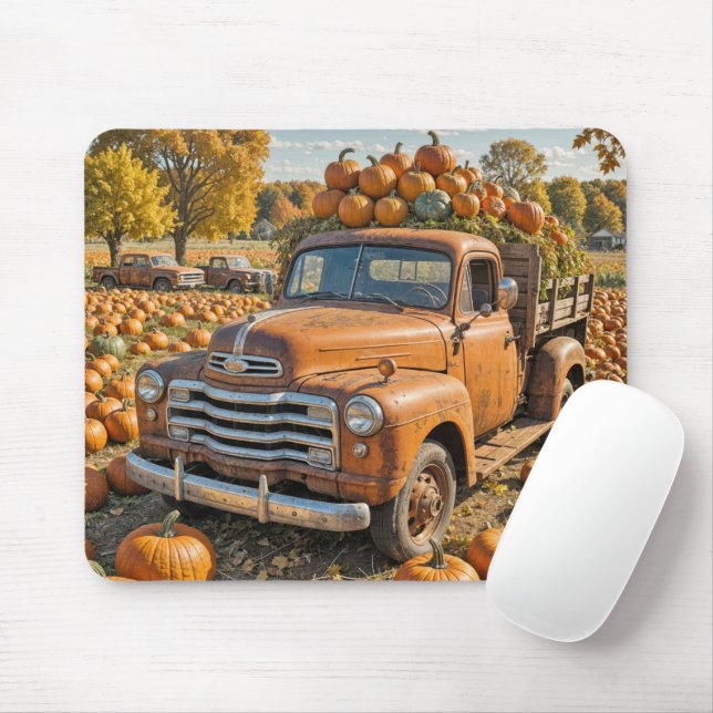Old Truck Filled With Pumpkins Mouse Pad (With Mouse)