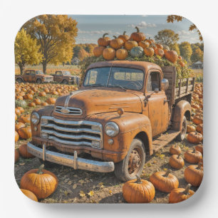 Old Truck Filled With Pumpkins Paper Plates