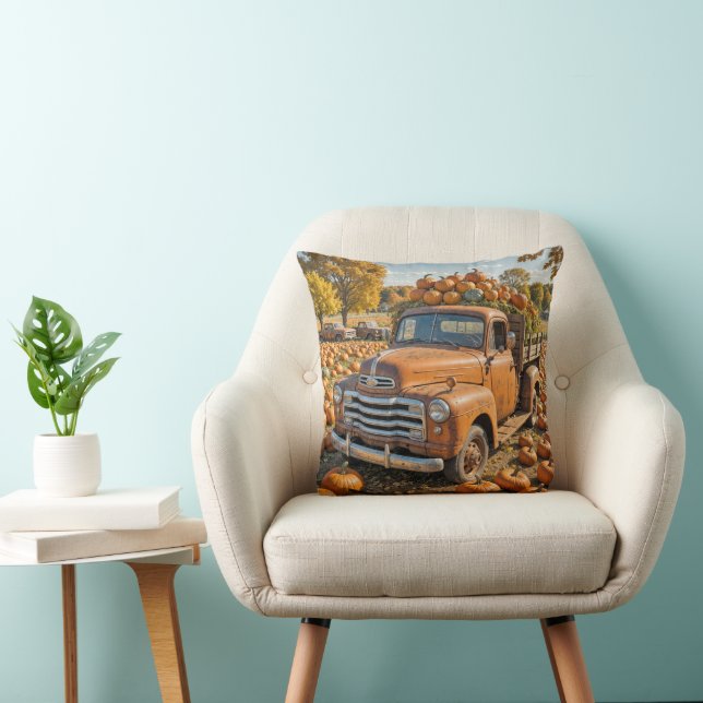 Old Truck Filled With Pumpkins Throw Pillow (Chair)
