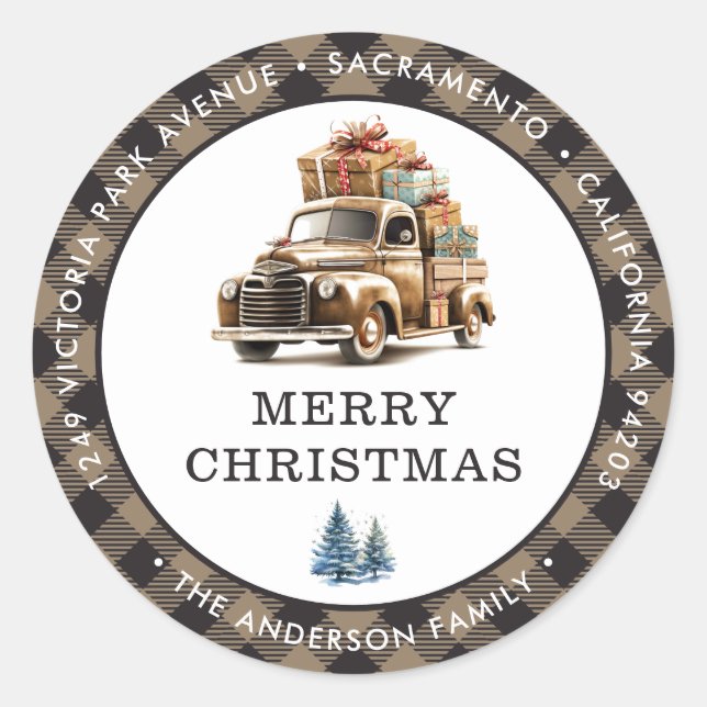 Old Truck Merry Christmas Return Address Labels (Front)