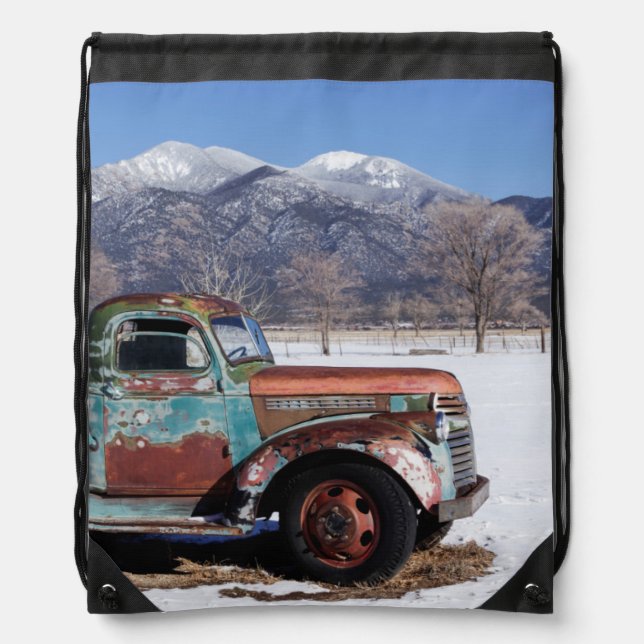 Old truck sitting in the field drawstring bag (Front)