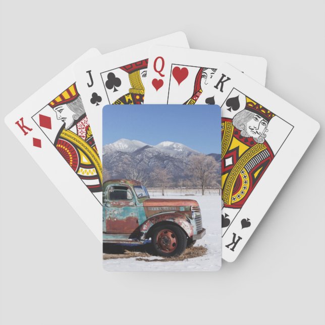 Old truck sitting in the field poker cards (Back)
