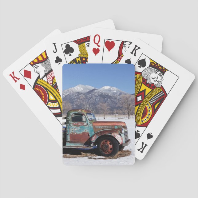 Old truck sitting in the field poker cards (Back)